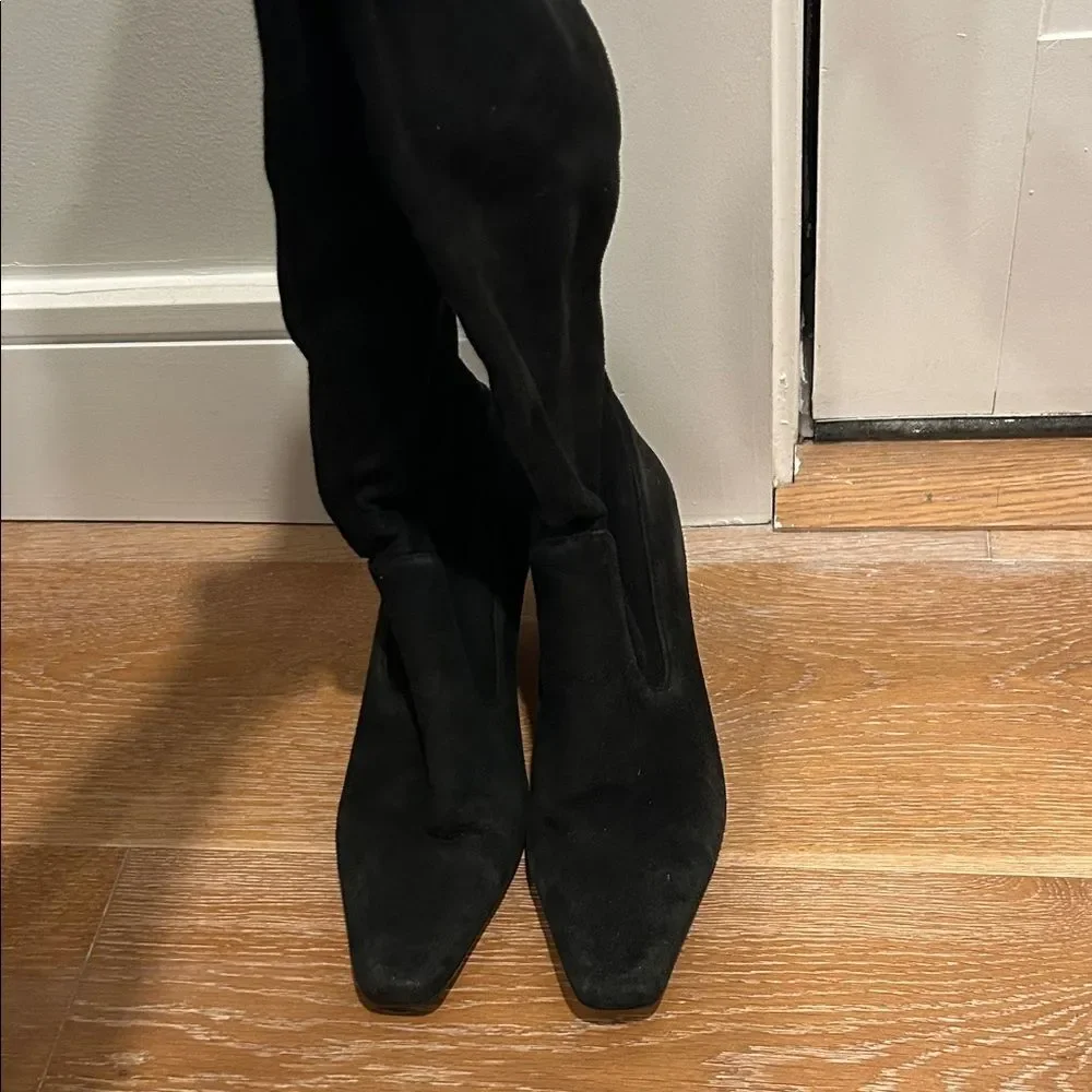 Cole Haan Black Knee Length pull on Suede Boots, Size 8